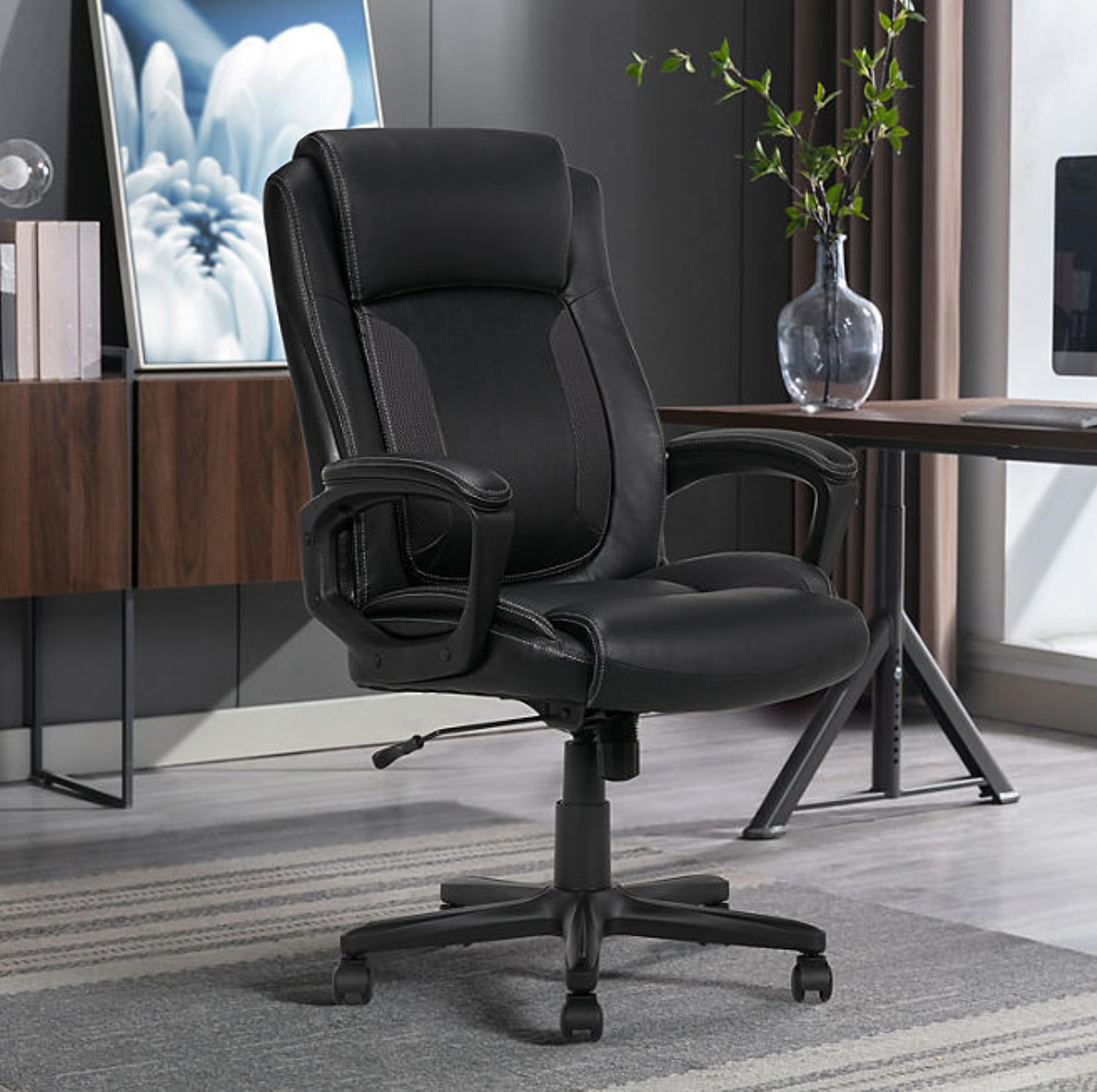 Serta Mid-Back Office Chair With Mesh Accents And Memory Foam Black - Bellso